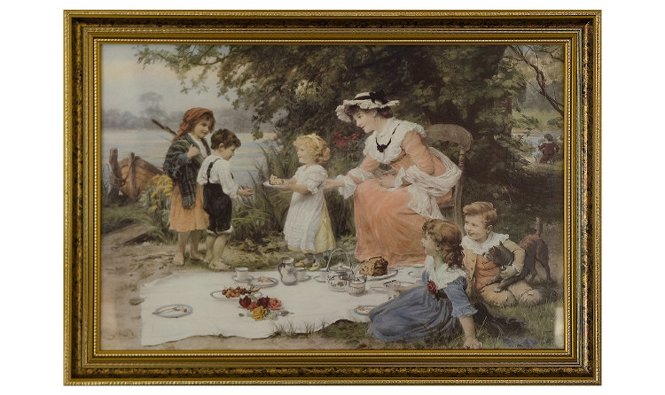 Appraisal: Large Framed Picture Of ' Victorian Family Countryside Picnic'