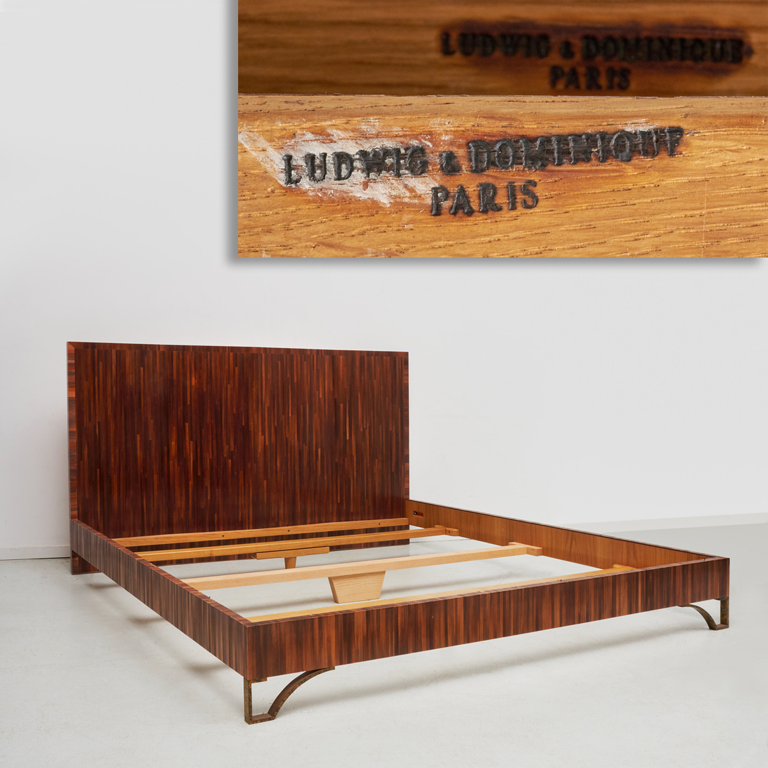 Appraisal: JEAN MICHEL FRANK AFTER STRAW VENEERED KING BED Late th