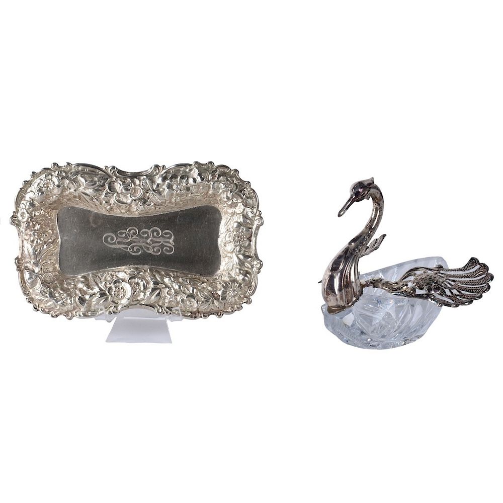 Appraisal: Two Piece Lot Sterling Silver Dish and Swan Two Piece