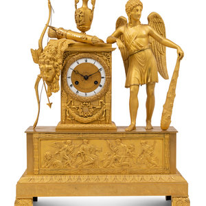 Appraisal: An Empire Gilt Bronze Figural Mantel Clock th Century depicting