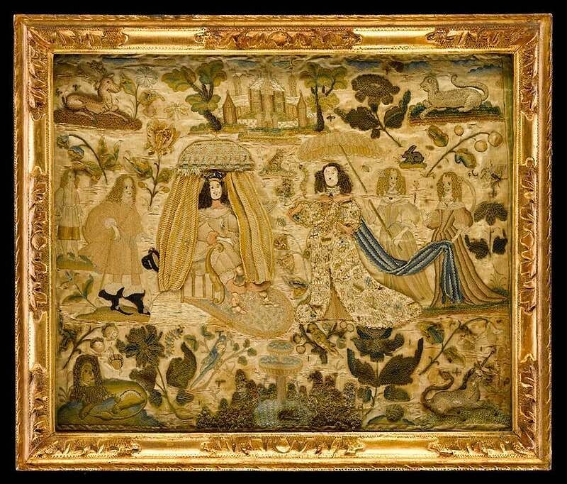 Appraisal: Charles II Silk Raised Biblical Needlework British circa King Solomon