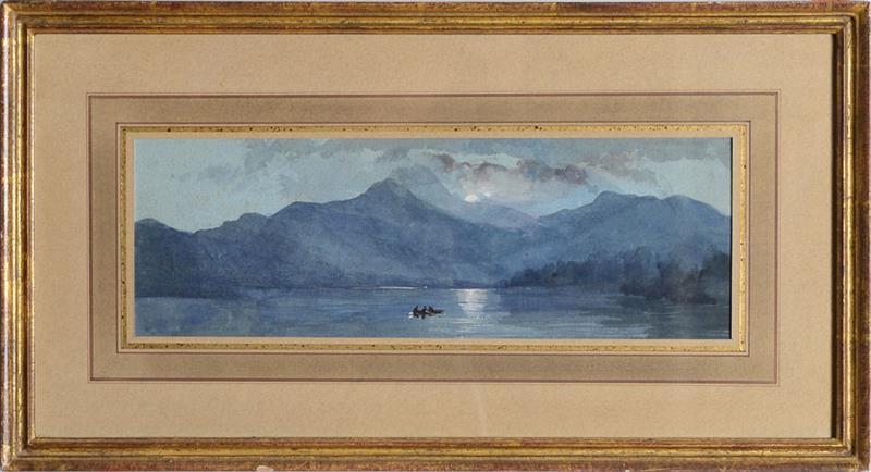 Appraisal: PAUL JACOB NAFTEL - MOON OVER LAKE Watercolor on blue