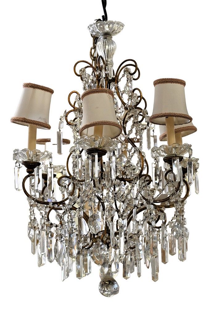 Appraisal: Crystal and Brass Six Light Chandelier approximate height inches diameter