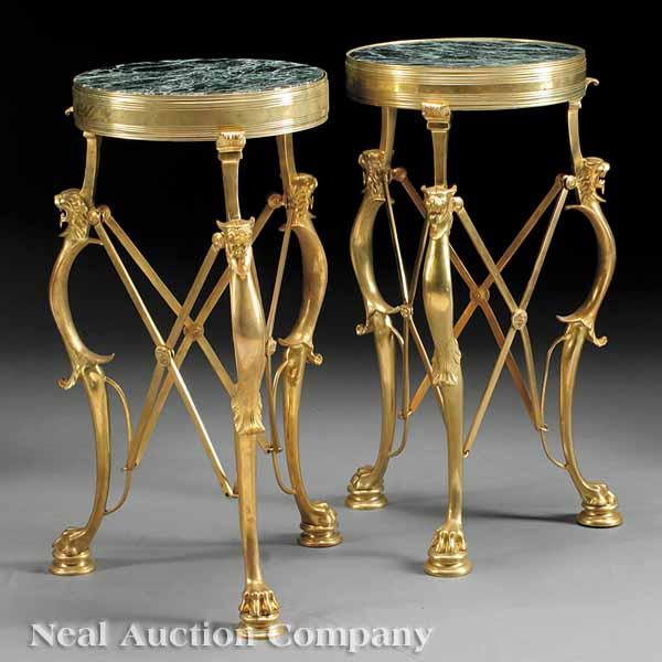 Appraisal: A Pair of Neoclassical-Style Bronze Gu ridons circular verde antico