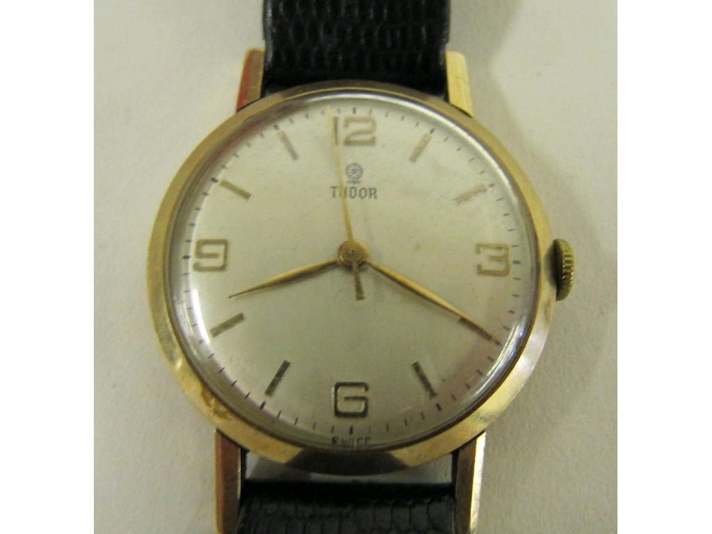 Appraisal: Gents 's ct gold cased Tudor wrist watch with leather