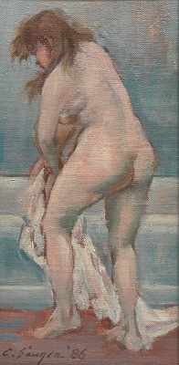 Appraisal: Clyde J Singer American - Bather Oil on canvasboard signed