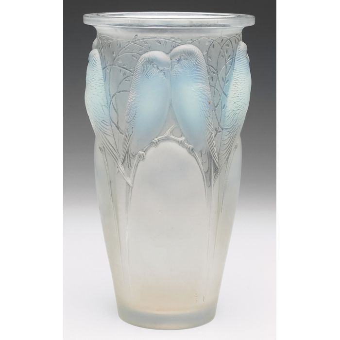 Appraisal: R Lalique Ceylan vase flaring shape in frosted glass raised