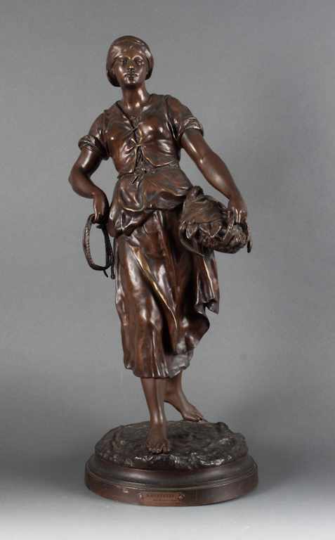 Appraisal: Emile Picault French - ''Mareyeuse '' bronze dark brown patina