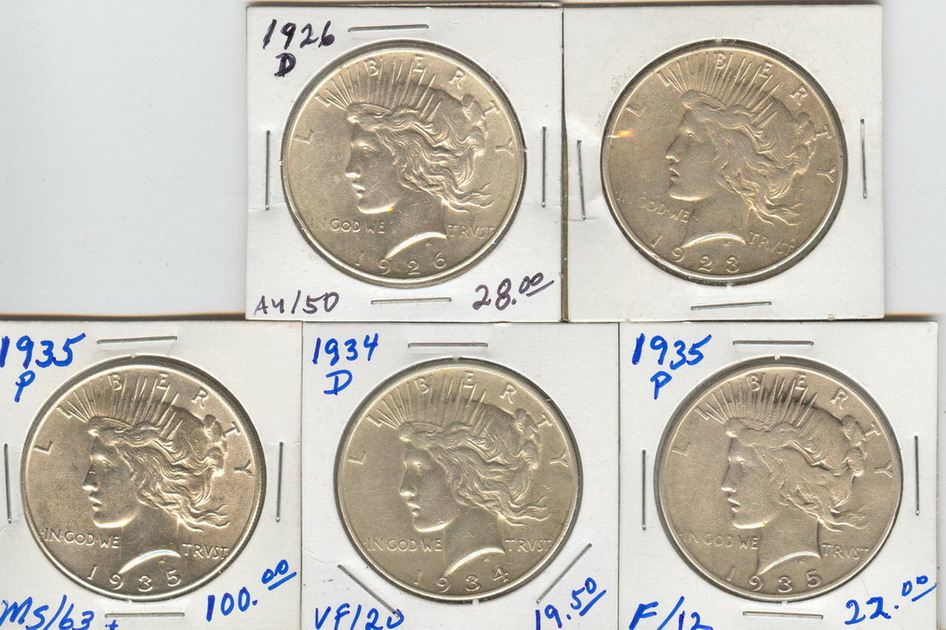 Appraisal: U S PEACE SILVER DOLLARS - As found in estate