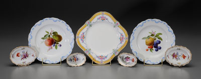 Appraisal: Group assorted porcelains nine hand-painted Meissen plates with fruit borders