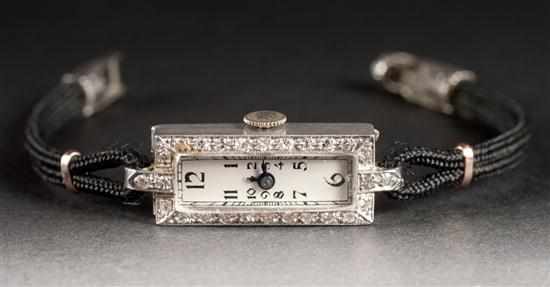 Appraisal: Art Deco unmarked white gold and diamond bracelet-watch K white