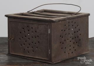 Appraisal: Pine and punched tin footwarmer th c '' x ''