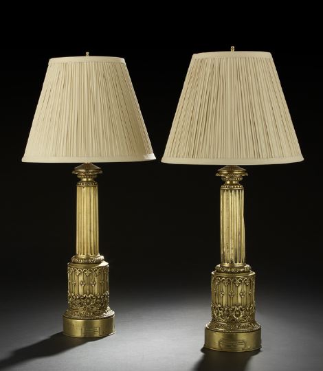 Appraisal: Attractive Pair of Louis-Philippe Gilt-Brass Moderator Lamp Bases in the