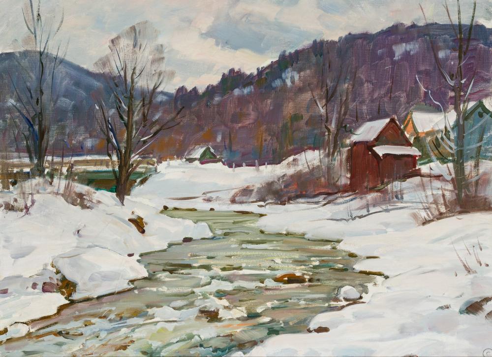 Appraisal: ALDRO THOMPSON HIBBARD American - Village Winter Scene oil on