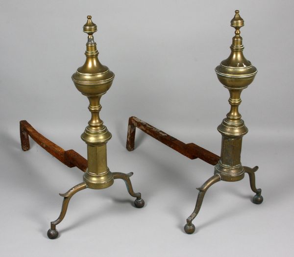 Appraisal: th Century pair of Chippendale brass andirons x x EST