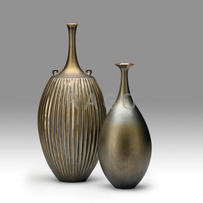 Appraisal: HIDEAKI MIYAMURA b Two vases gold Tenmoku glaze and gold