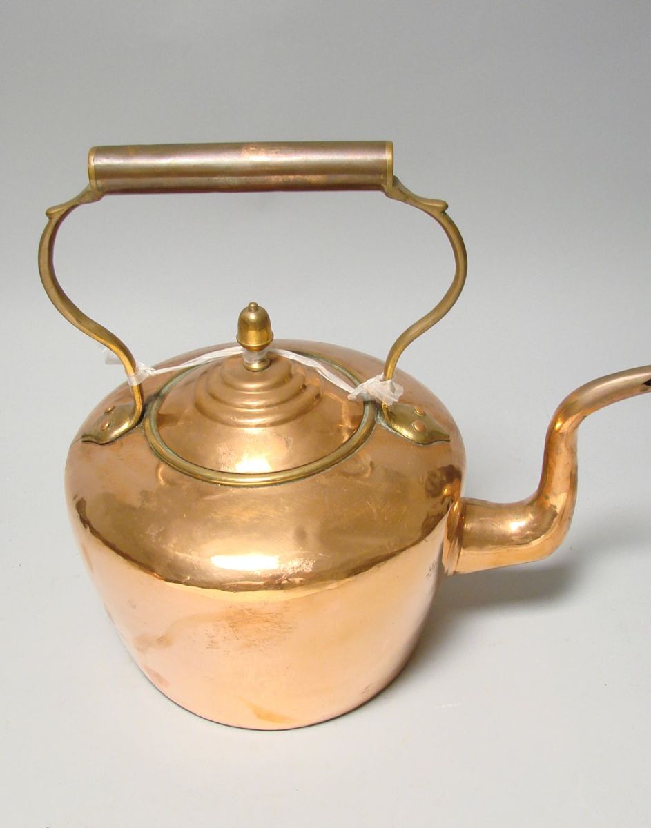 Appraisal: ANTIQUE COPPER WATER KETTLE With brass acorn finial and dovetail