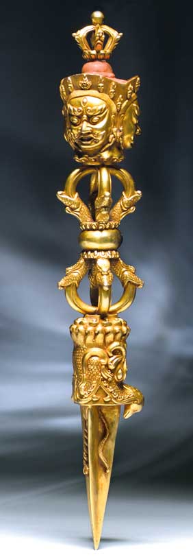 Appraisal: SINO-TIBETAN GILT BRONZE DAGGER Sino-Tibetan gilt bronze ritual dagger ornately