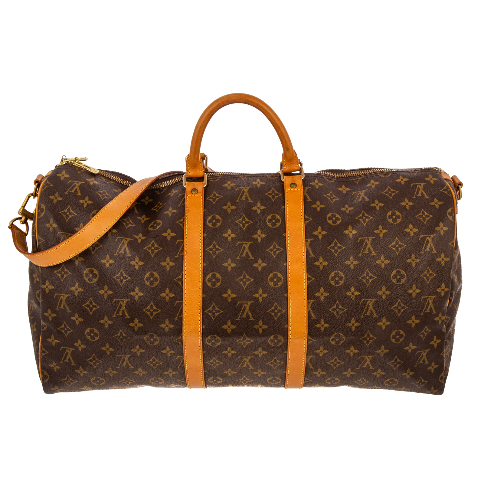 Appraisal: A LOUIS VUITTON MONOGRAM KEEPALL BANDOULIERE A brown and tan