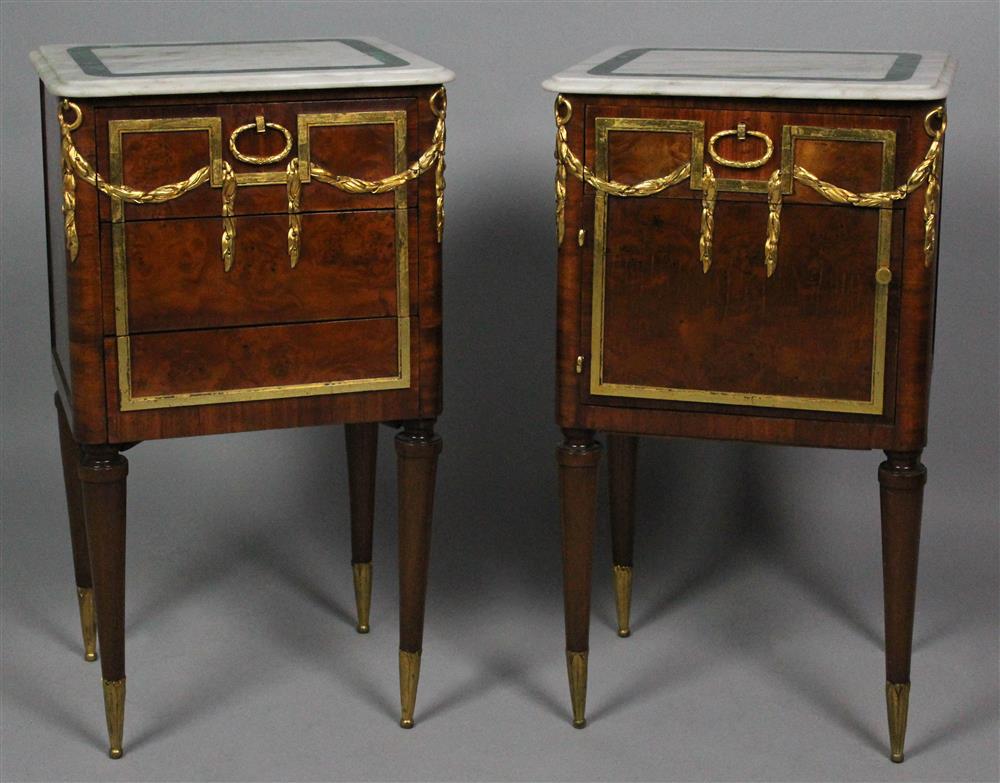 Appraisal: PAIR OF LOUIS XVI STYLE ORMOLU MOUNTED MAHOGANY SIDE TABLES