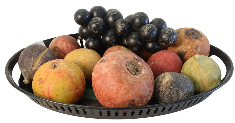 Appraisal: Group Lot of Carved and Painted Stone Fruit in a