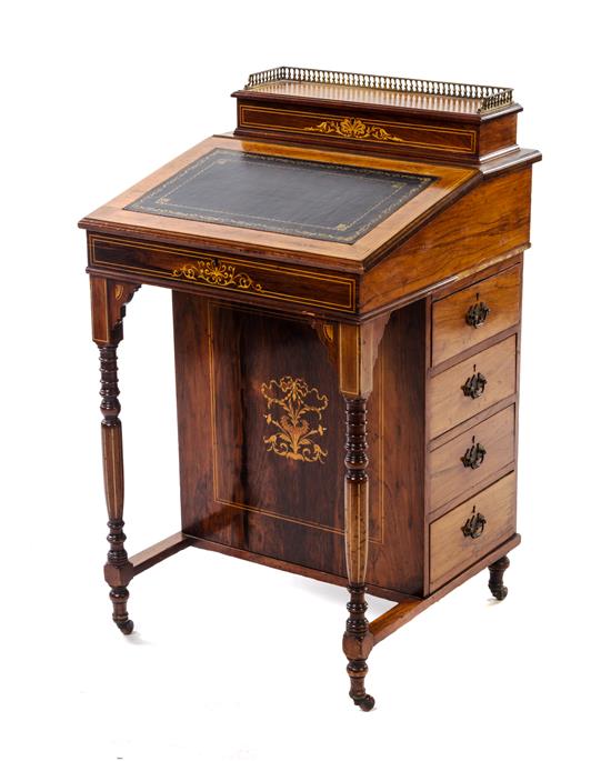 Appraisal: Sale Lot An Edwardian Rosewood and Marquetry Davenport Desk circa