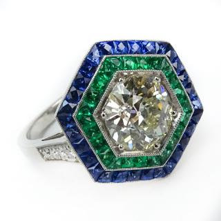 Appraisal: Approx Carat Old European Cut Diamond Carat Sapphire Carat Emerald