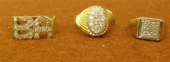 Appraisal: Three hallmarked gold pave diamond set signet rings including an