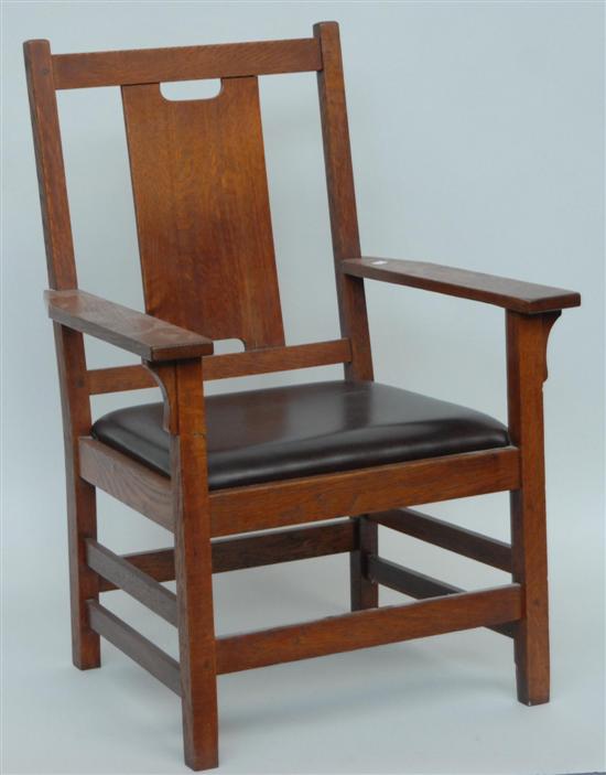 Appraisal: STICKLEY MISSION ARM CHAIR Bearing burnt incribed mark Property from