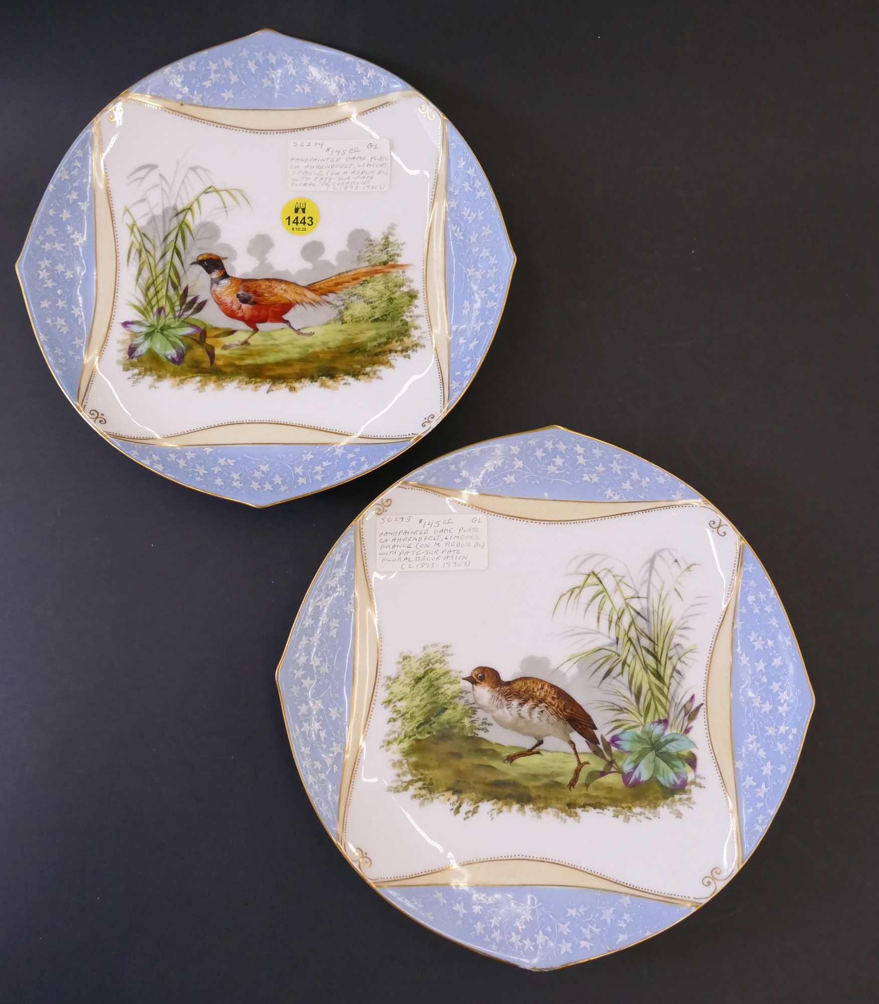 Appraisal: Pair Ahrendfelt Limoges Pheasant Cabinet Plates- ''