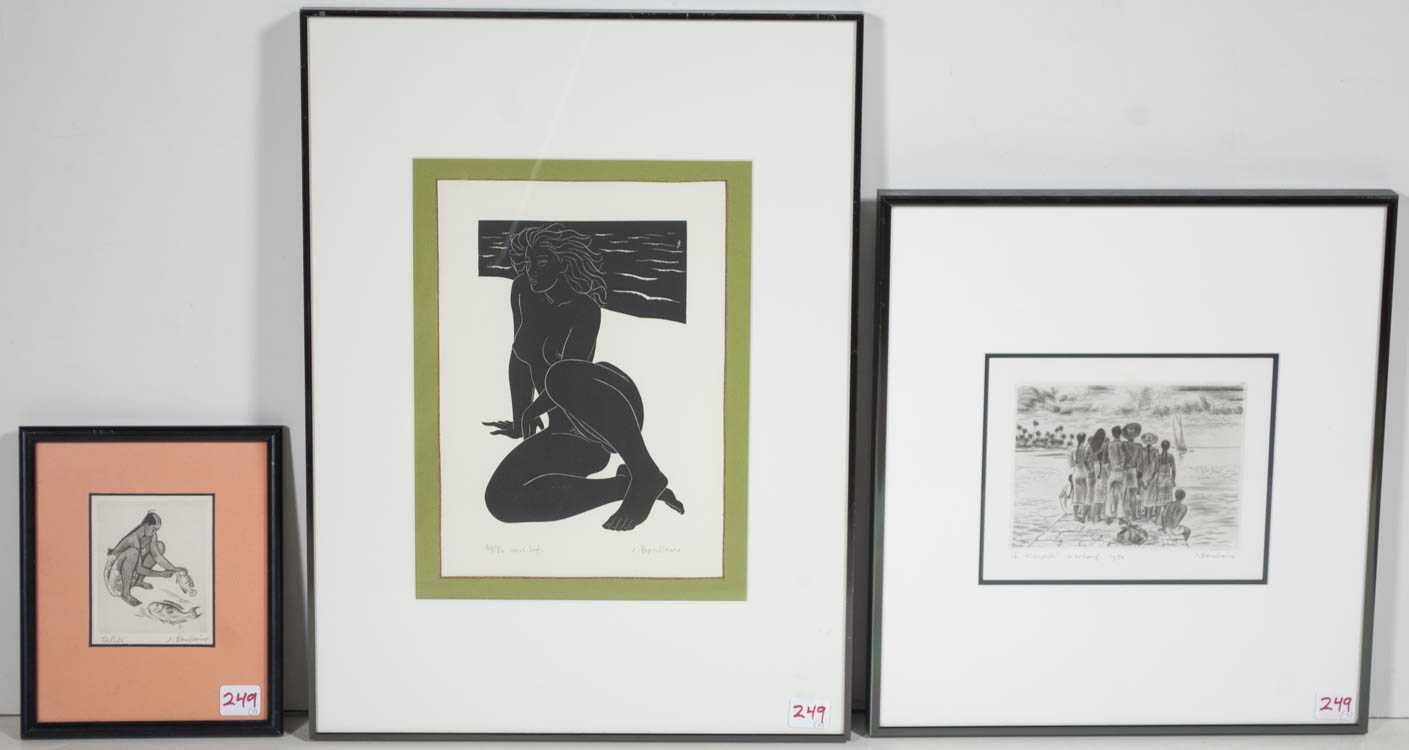 Appraisal: JACQUES BOULLAIRE THREE PRINTS France - Woodcut Ariane two etchings