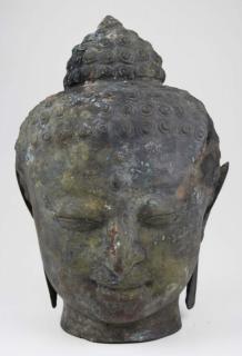 Appraisal: th c Cambodian Khmer cast metal bust of Buddha ht