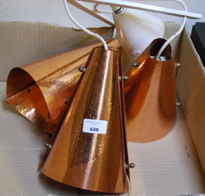 Appraisal: Triple pendant 's planished copper hanging light fitting