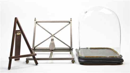 Appraisal: A Glass Dust Dome and Two Table Easels the dome