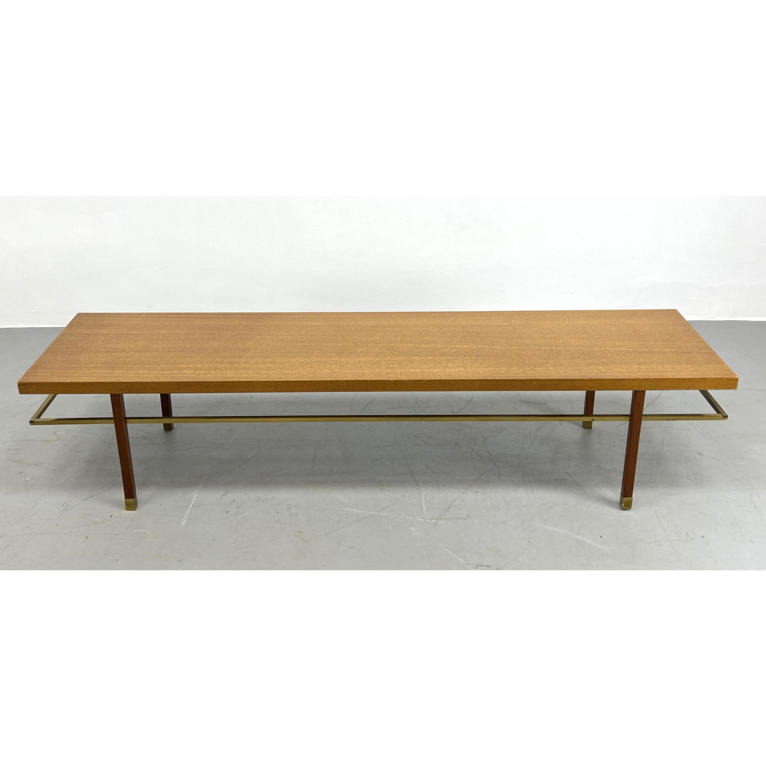 Appraisal: Long Harvey Probber Mahogany and Brass Coffee Table Bench Dimensions