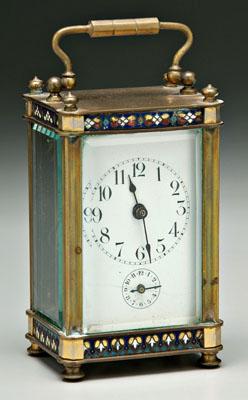 Appraisal: Champlev eacute carriage clock beveled glass sides and front enameled