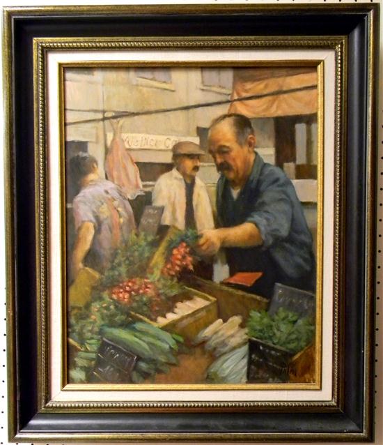 Appraisal: Olaf Palm American - oil on masonite ''Marketplace'' signed LR