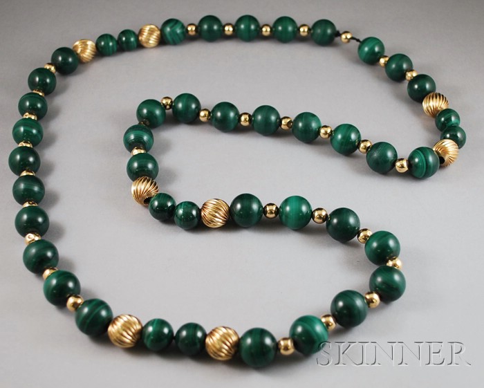 Appraisal: Malachite and kt Gold Bead Necklace lg approx in