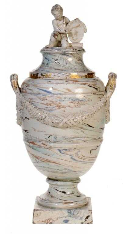 Appraisal: A RARE COPENHAGEN KASTRUP MARBLED FAIENCE NEO CLASSICAL VASE AND