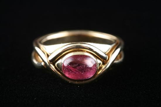 Appraisal: TIFFANY CO K YELLOW GOLD AND TOURMALINE RING Horizontally-positioned pink