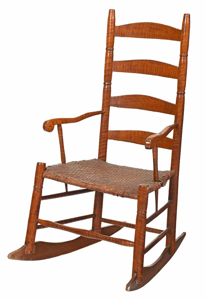 Appraisal: American Tiger Maple Rocking Chair possibly Shaker th century tiger