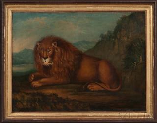 Appraisal: Anglo American School th Century Recumbent Lion in a Landscape