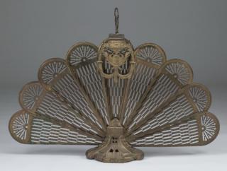 Appraisal: Gilt brass folding fan Gilt brass folding fireplace screen having