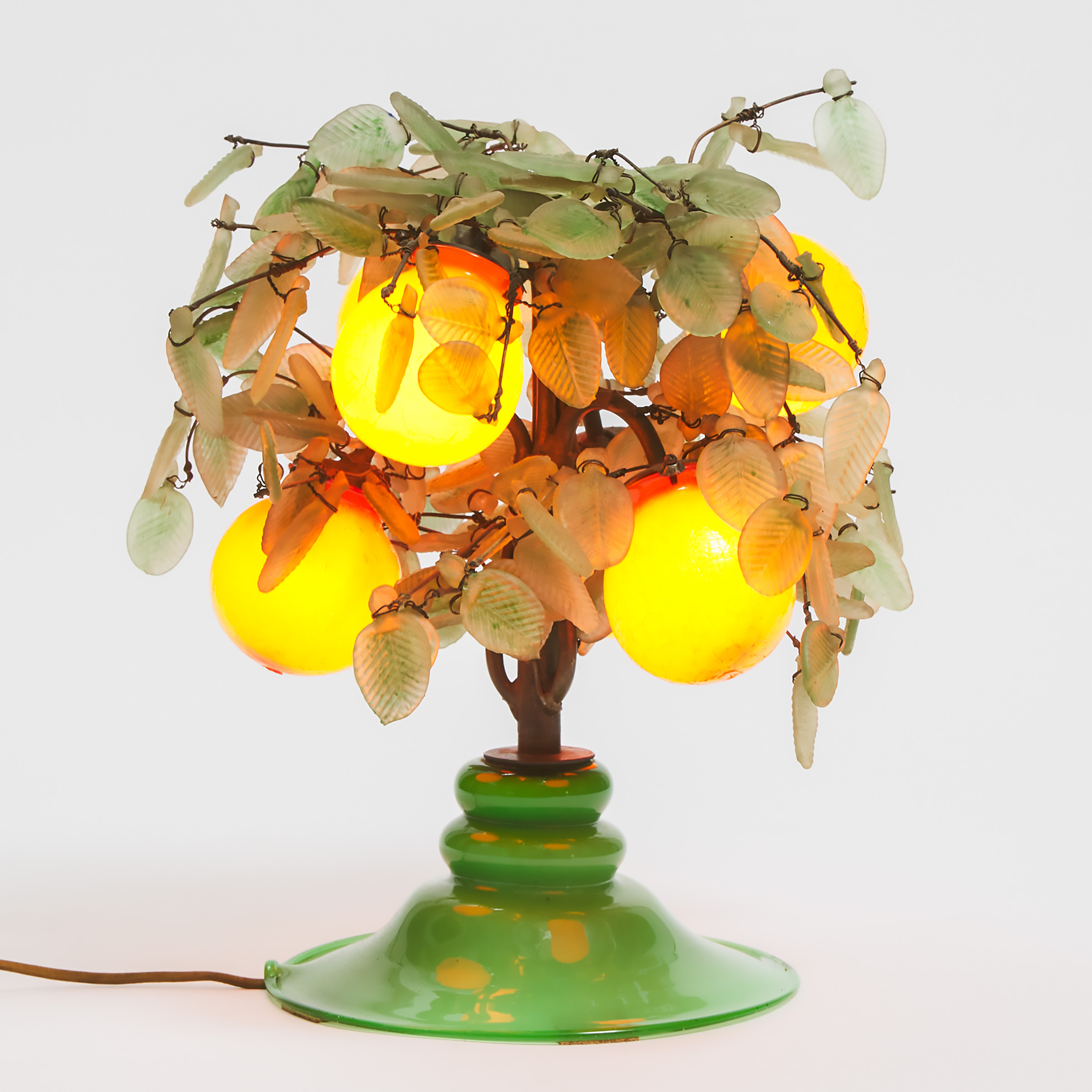 Appraisal: Czech Coloured Glass Orange Tree Form Table Lamp early th