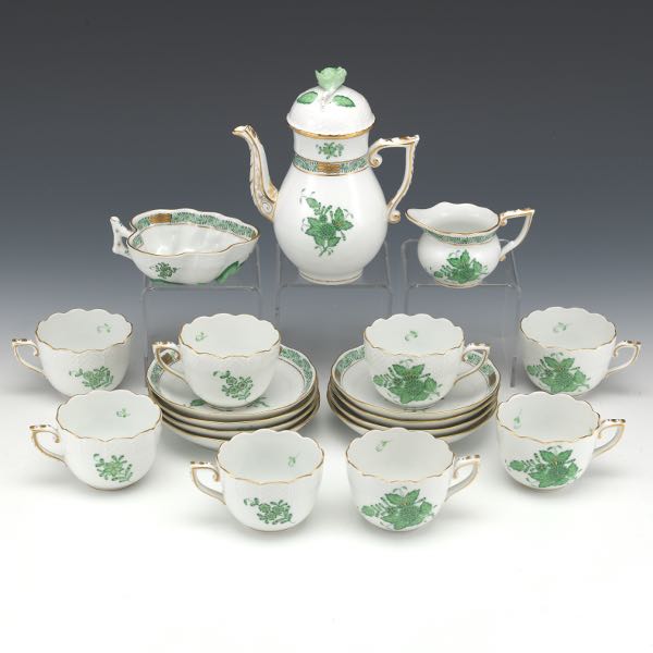 Appraisal: HEREND DEMITASSE SERVICE SET GREEN CHINESE PATTERN Consisting of eight