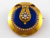 Appraisal: An antique carat gold enamel seed pearl and diamond locket