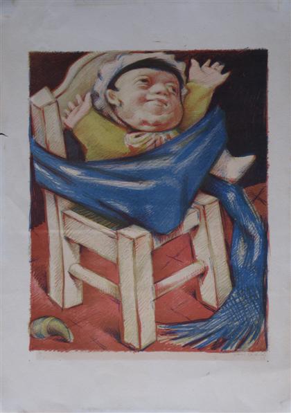 Appraisal: JEAN CHARLOT french american - BABY IN A CHAIR signed