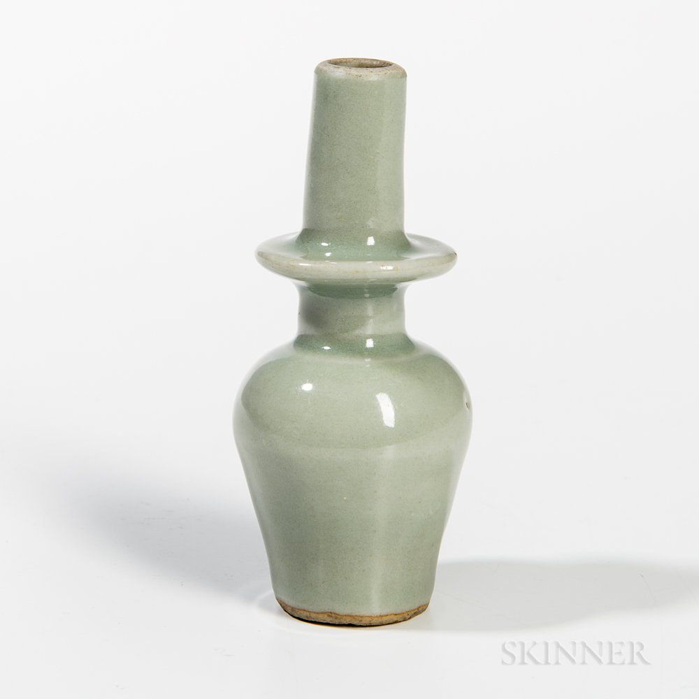 Appraisal: Miniature Longquan Celadon-glazed Temple Vase Miniature Longquan Celadon-glazed Temple Vase