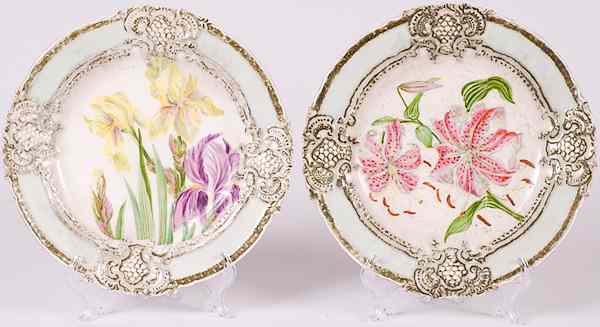 Appraisal: Spode Felspar Plates England Two plates with hand-painted floral motifs