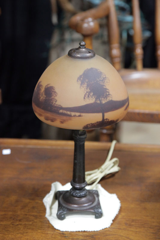 Appraisal: BOUDOIR LAMP Bronze base with reverse painted shade depicting saleboats